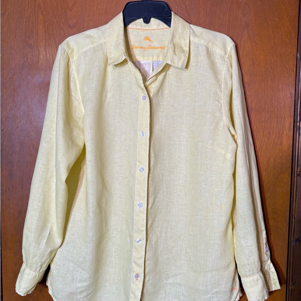 Tommy Bahama Light Yellow Casual Shirt 100% Linen - Picture 3 of 16